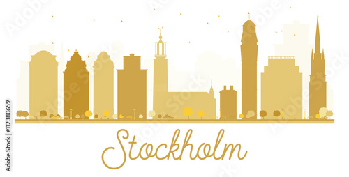 Stockholm City skyline golden silhouette.
