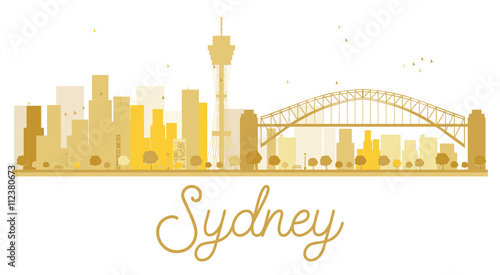 Sydney City skyline golden silhouette.