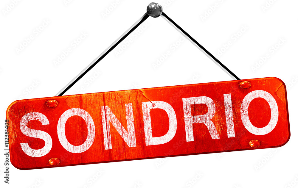 Sondrio, 3D rendering, a red hanging sign Sondrio, 3D rendering, a red hanging sign