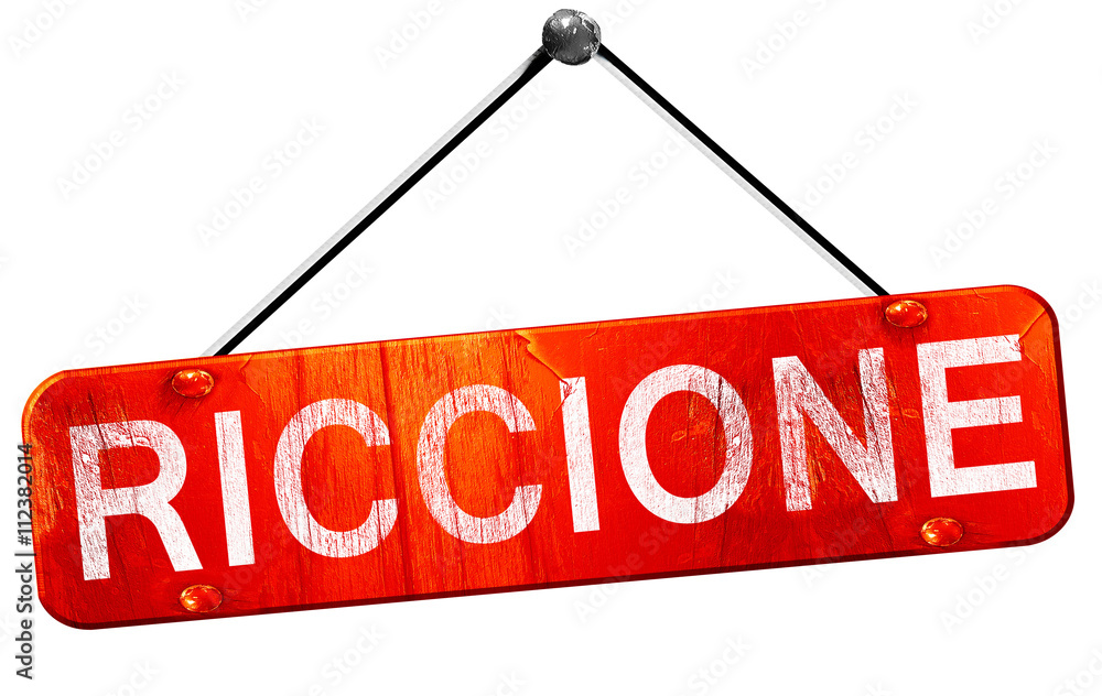 Riccione, 3D rendering, a red hanging sign Riccione, 3D rendering, a red hanging sign