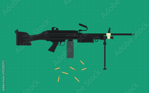 machine gun single isolated with green background and amunition shell vector graphic illustration