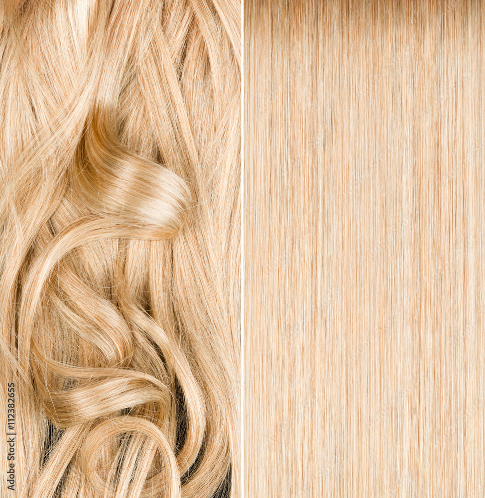 Naklejka premium Blond hair before and after straightening