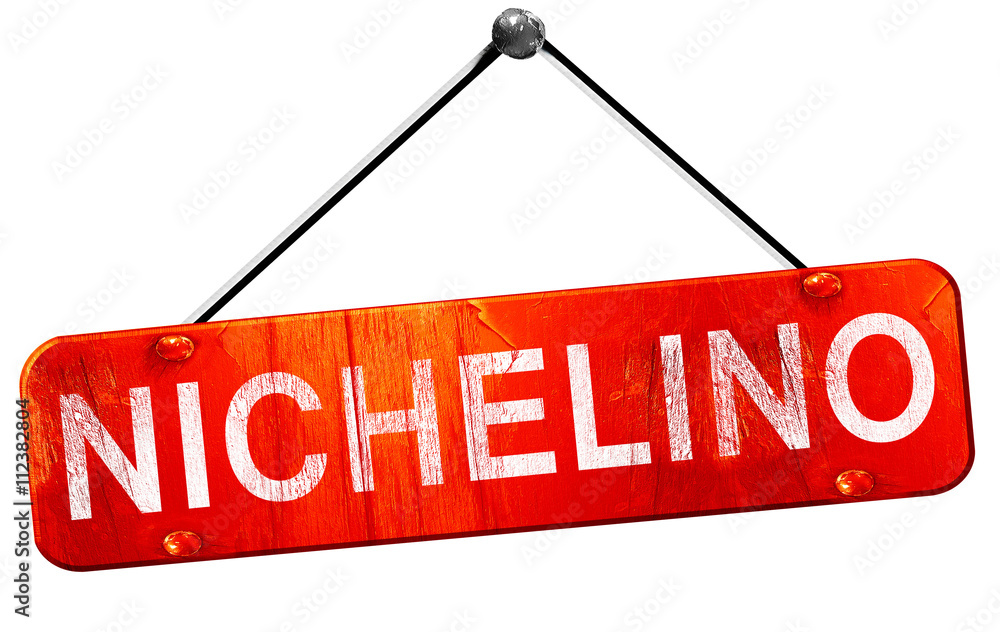 nichelino, 3D rendering, a red hanging sign nichelino, 3D rendering, a red hanging sign