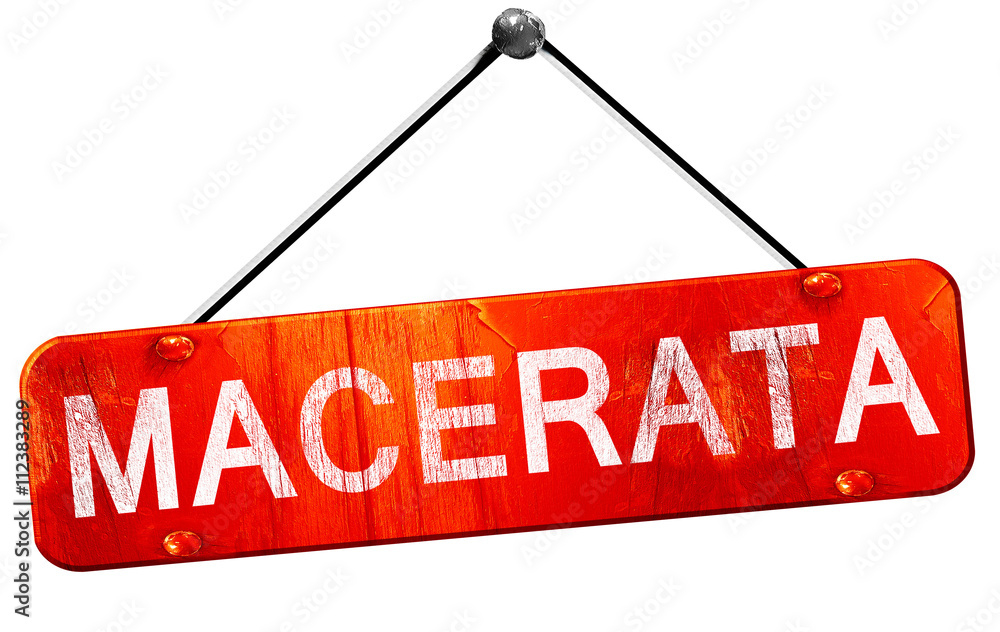 Macerata, 3D rendering, a red hanging sign Macerata, 3D rendering, a red hanging sign