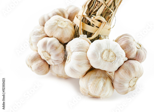 Close up bundle of garlic.