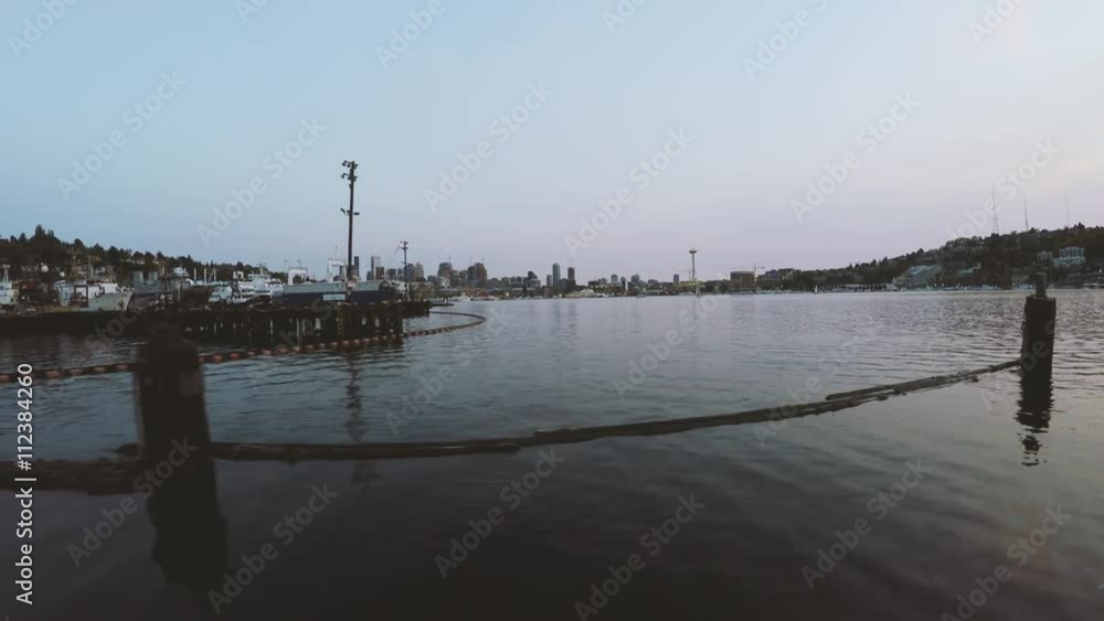 Lake Union Seattle, Washington at Sunset Dock Pillars Lake Union Seattle, Washington at Sunset Dock Pillars