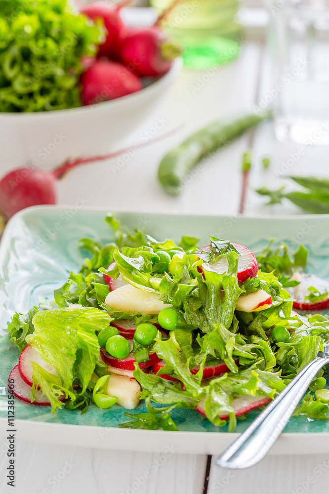 Beautiful Healthy Paleo Green Salad with Green Peas and Radish