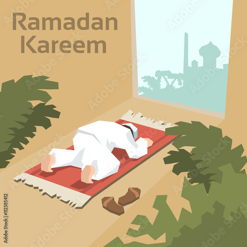 Muslim Man Pray Ramadan Kareem Mosque Religion Holy Month