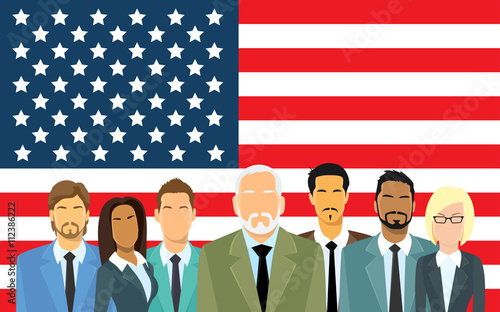 Senior Businessmen Group Business People Team Over United States American Flag