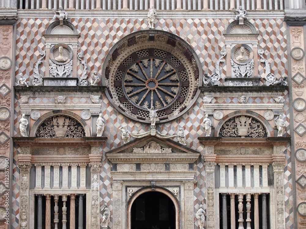 Marble facade of Bergamo Basilica of Santa Maria Maggiore in Northern Italy