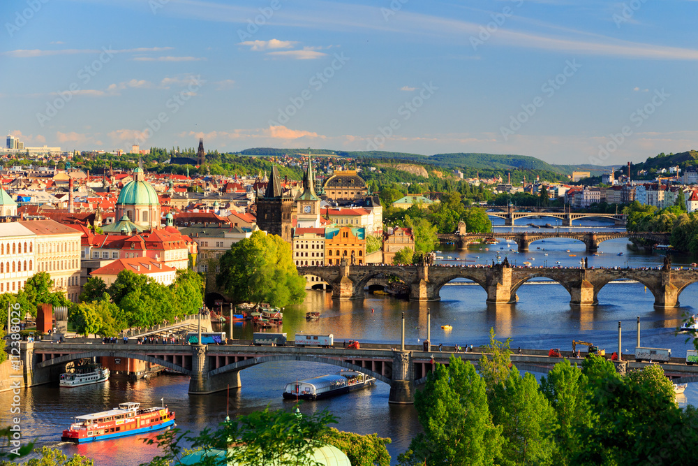 Beautiful view to Vltava and bridges in Prague, Czech republic Beautiful view to Vltava and bridges in Prague, Czech republic