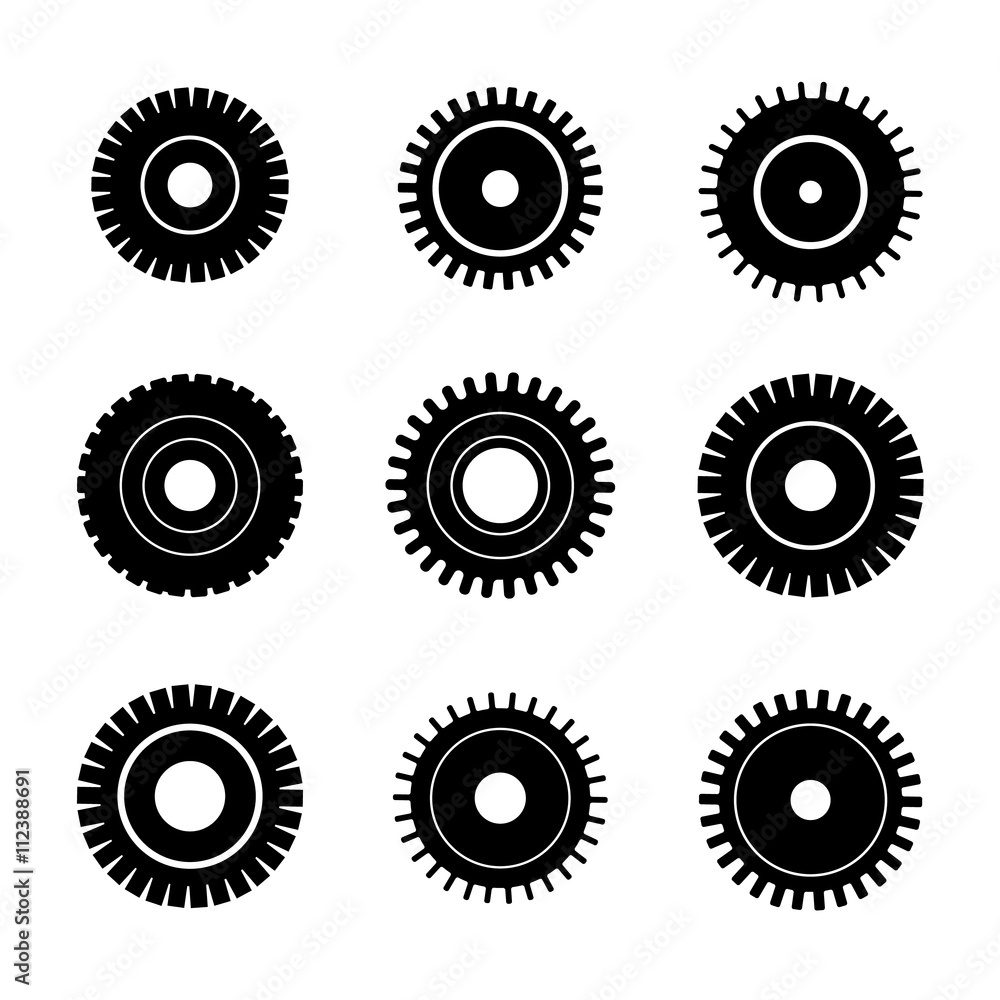 Gear wheels vector icons set. Gear wheel, machine gear wheel, engineering gear wheel Gear wheels vector icons set. Gear wheel, machine gear wheel, engineering gear wheel