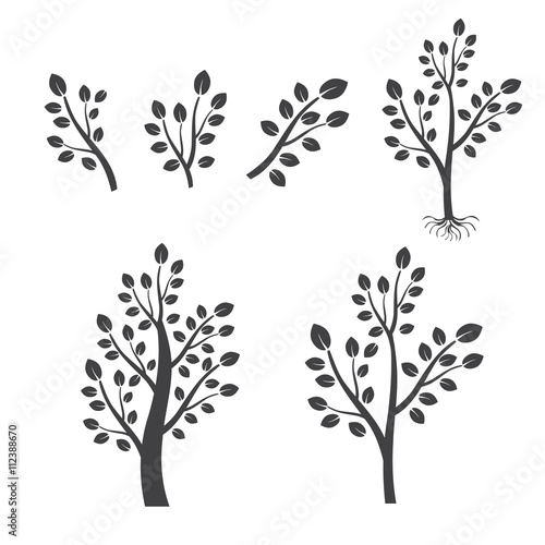 Vector bare tree silhouettes with roots