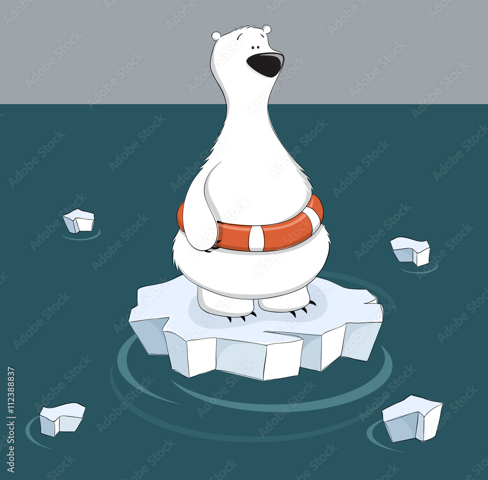 Cartoon polar bear standing on ice floe in the water. Danger of melting ice  and climate change Stock Vector | Adobe Stock