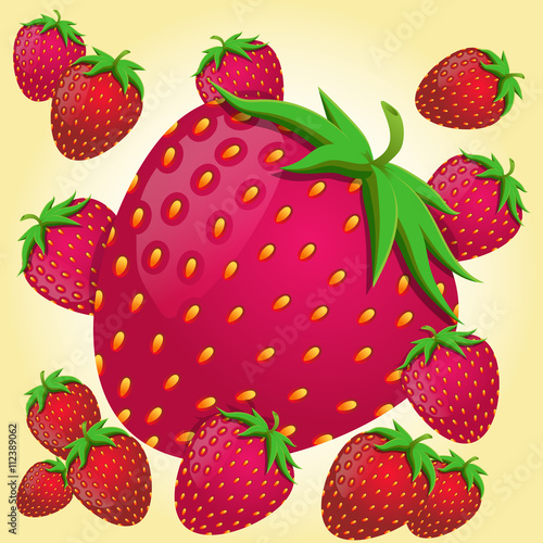 Seamless red strawberry pattern on white background and transparent objects