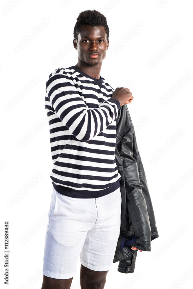 Handsome black man with leather jacket Handsome black man with leather jacket
