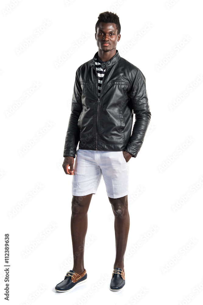 Handsome black man with leather jacket Handsome black man with leather jacket