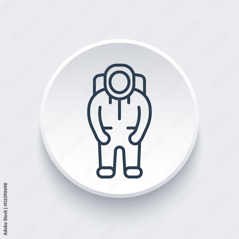 Astronaut line icon, space suit pictogram, linear icon on round 3d shape, vector illustration Astronaut line icon, space suit pictogram, linear icon on round 3d shape, vector illustration