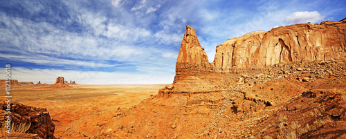 panoramic view of desert landscape in monument valley