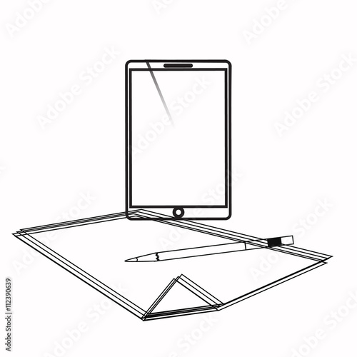 Business set with phone, pencil and paper. Vector graphic illustration .