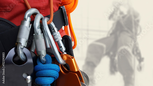 Rope access equipments on inspector man