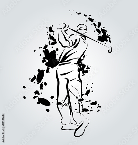 Vector ink illustration of golfer