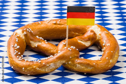 Single Bavarian pretzel with german flag