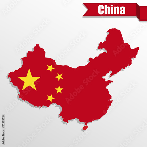 China map with flag inside and ribbon