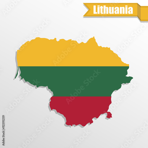 Free Download Lithuania map with flag inside and ribbon - GFXLoad