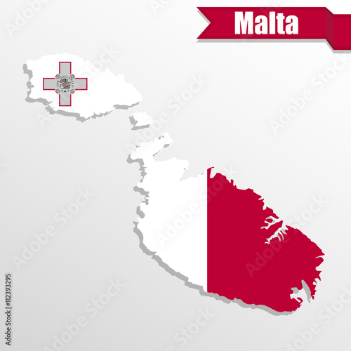 Malta map with flag inside and ribbon