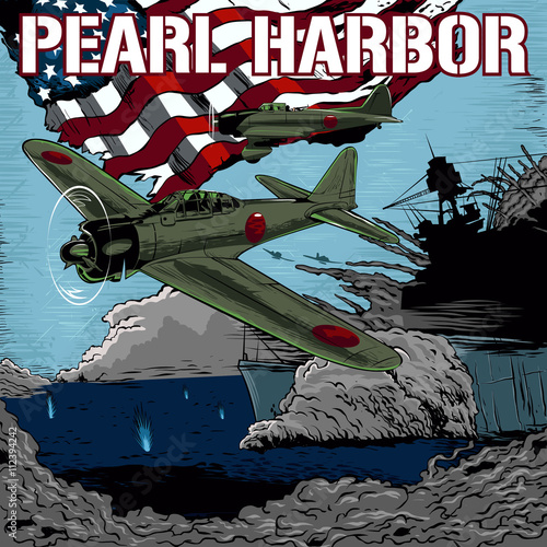 Foto Attack on Pearl Harbor vector illustration.