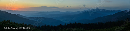 Carpathian mountains at sunrise - panorama