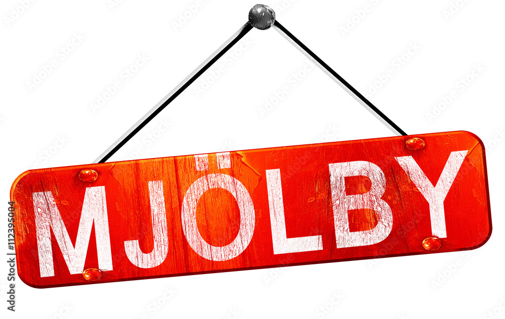 Mjolby, 3D rendering, a red hanging sign Mjolby, 3D rendering, a red hanging sign