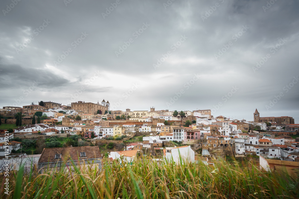 Long exposure of Medieval Caceres with cloudy sky