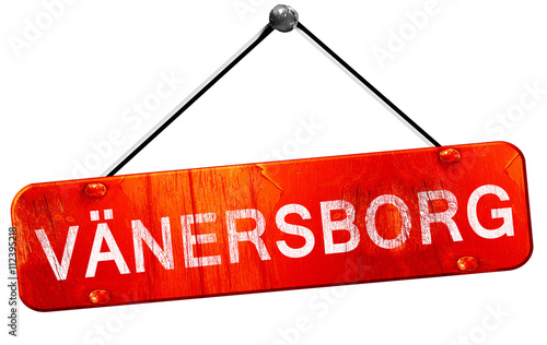 Vanersborg, 3D rendering, a red hanging sign photo