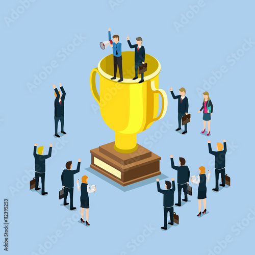 Cup trophy successful winner flat 3d business success concept