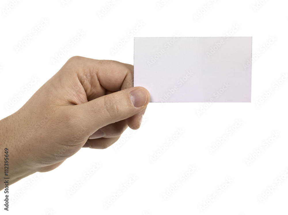 human hand holding white empty card