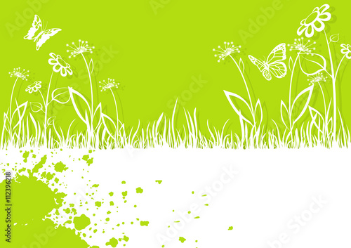 Springtime Background Illustration with Flying Butterflies - Vector