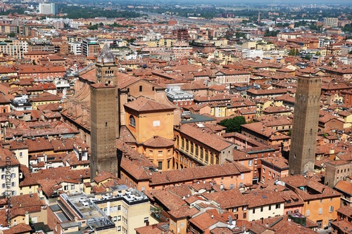 View to Cathedral of San Pietro from Tower Asinelli, Bologna Italy 