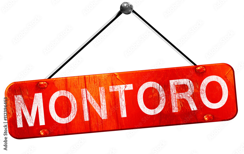 Montoro, 3D rendering, a red hanging sign Montoro, 3D rendering, a red hanging sign