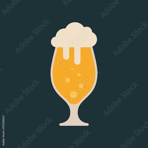 Glass with beer isolated on background. Beer flat icon. Cold beer icon. Light beer icon. Lager beer icon. Foamy beer. Beer icon in vintage style. Beer close up. Vector beer. Alcohol beer. Beer logo