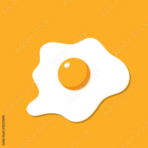 Fried egg isolated on yellow background. Fried egg flat icon. Fried egg icon. Fried egg closeup. Fried egg vector. Fried egg in cartoon style. Colorful fried egg. Unusual fried egg art