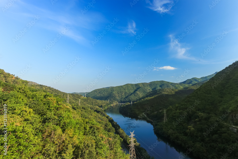 View of mountain river in Kanchanaburi, Thailand