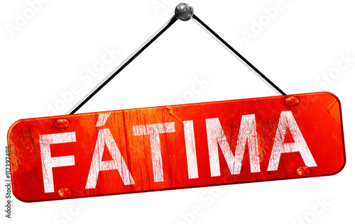 Fatima, 3D rendering, a red hanging sign