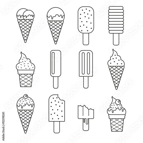 Vector line ice cream collection set