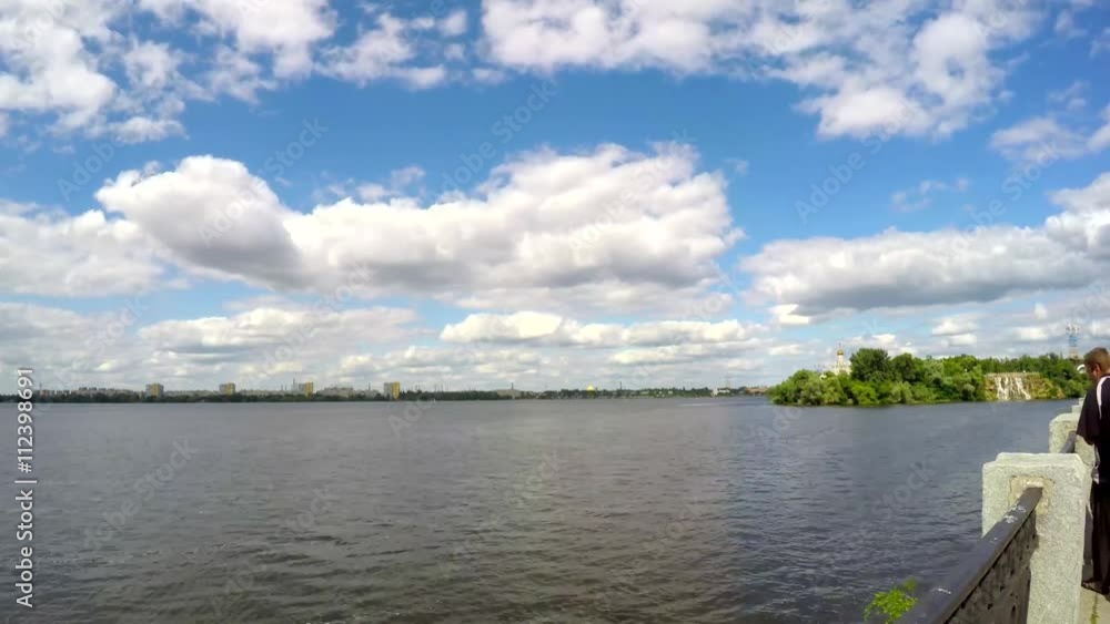 City on the river. Timelapse, Summer and cloud. Summer in the city. The Dnipro River. City on the river. Timelapse, Summer and cloud. Summer in the city. The Dnipro River.