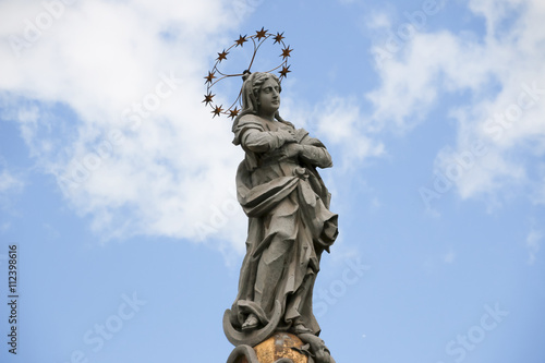 Slovakia, Kosice. Main Street. Statue of Immaculata. City landscape.