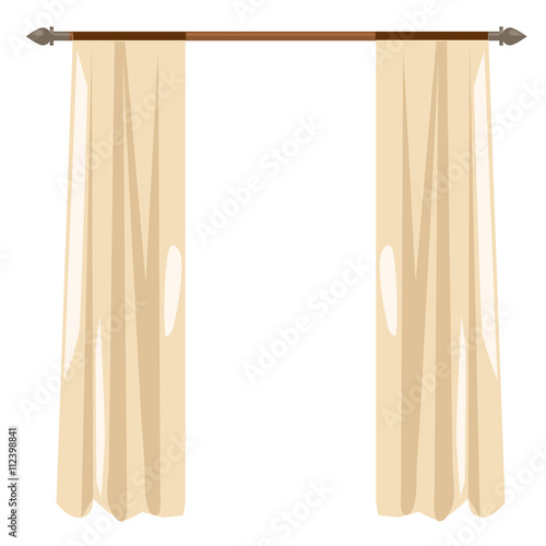 Beige kitchen curtains on ledge, vector decor