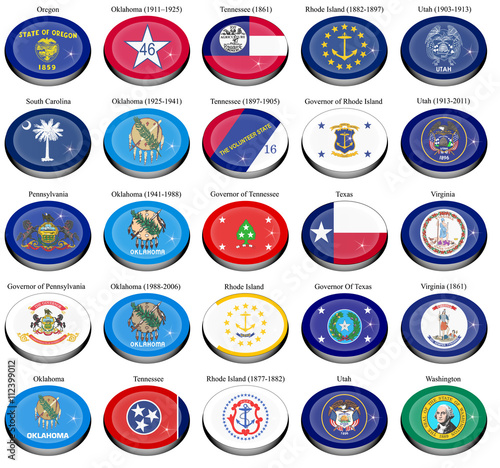 Set of icons. States and territories of USA flags.   