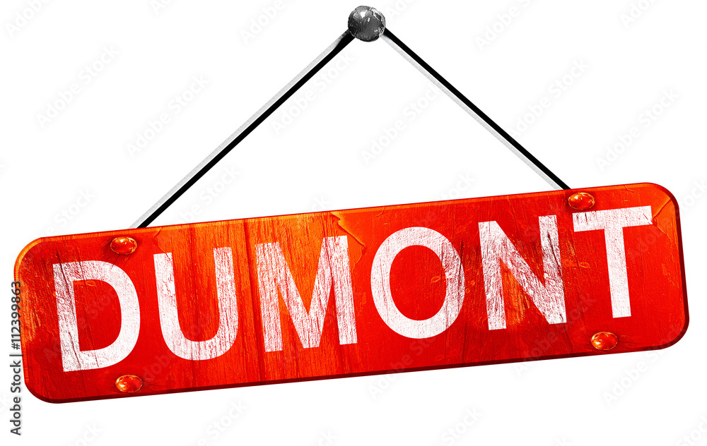 dumont, 3D rendering, a red hanging sign dumont, 3D rendering, a red hanging sign